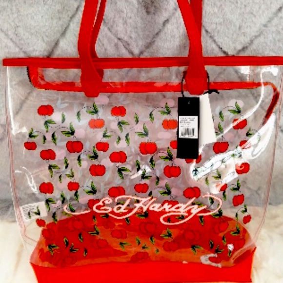 ED HARDY CHERRY LARGE CLEAR TOTE NWT - Picture 2 of 10